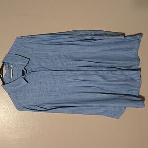 Soft Surroundings Top M Womens Blue Tencel Pleated Oversized Button Tunic Shirt